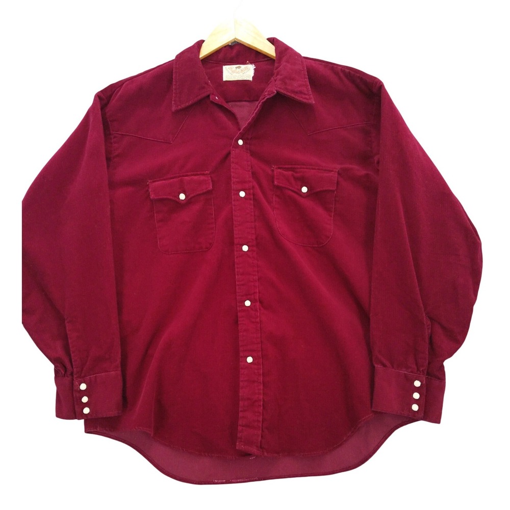 vtg Buffalo Bill Western Corduroy‎ Pearl Snap Shirt XL/XXL